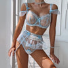 Amour Secret Light Blue Embroidered Lingerie Set with Sheer Elegance - Front View