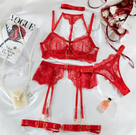 Amour Secret Red Embroidered Luxury Lingerie Set - Back View