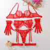 Amour Secret Red Luxury Lace Lingerie Set with Matching Gloves - Back View