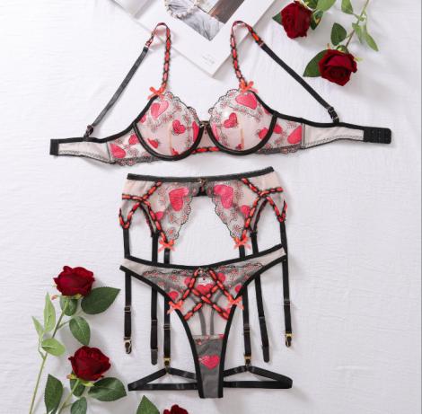 Amour Secret Transparent Red Heart Luxury Embroidered Lingerie Set - Back View